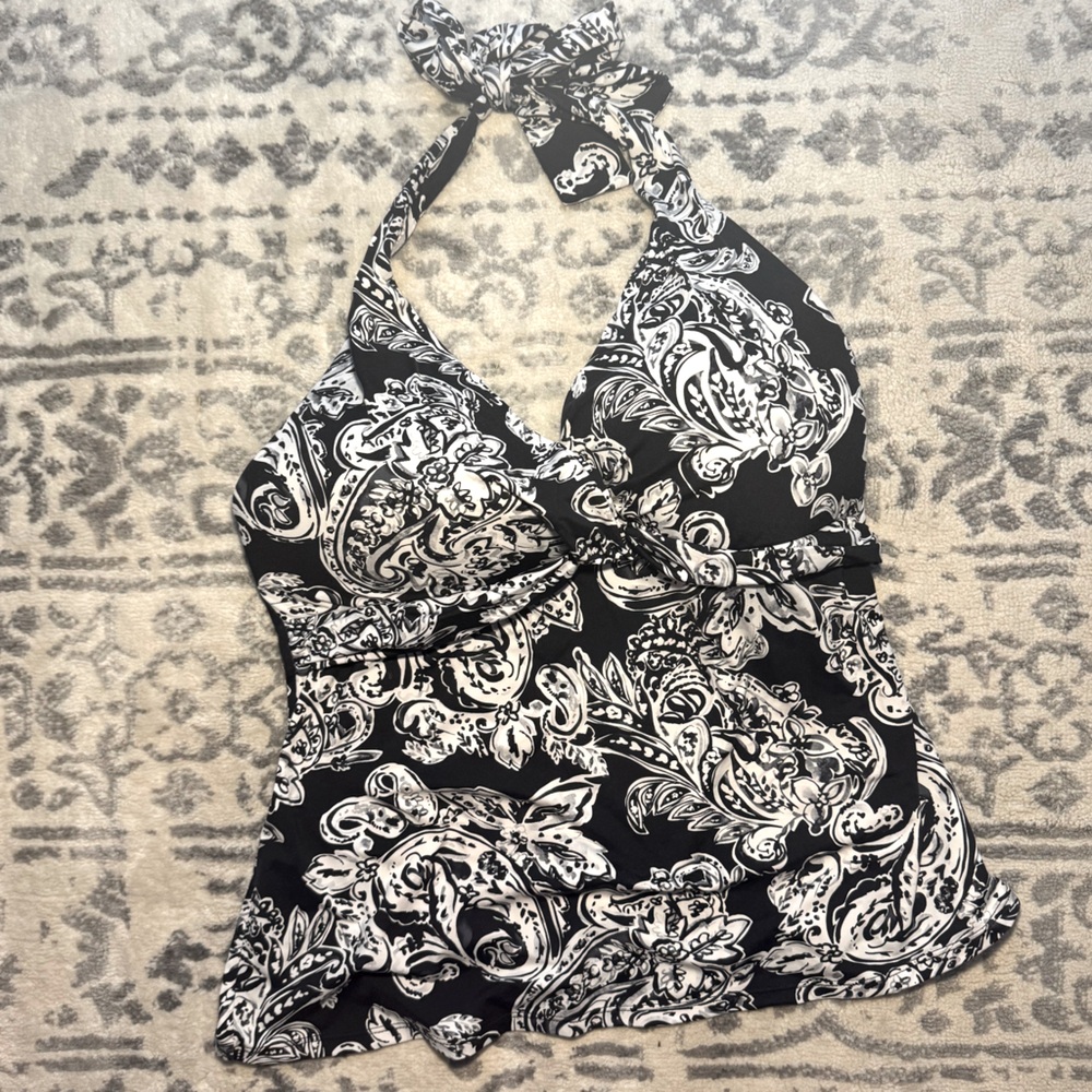 LAUREN RALPH LAUREN Women’s Paisley Halter Tankini Top, Black/White,12